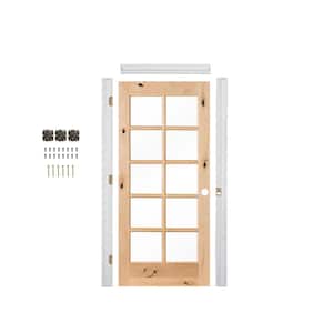 Ready-to-Assemble 24 in. x 80 in. Left-Hand 10-Lite Clear Glass Unfinished Alder Wood Single Prehung Interior Door