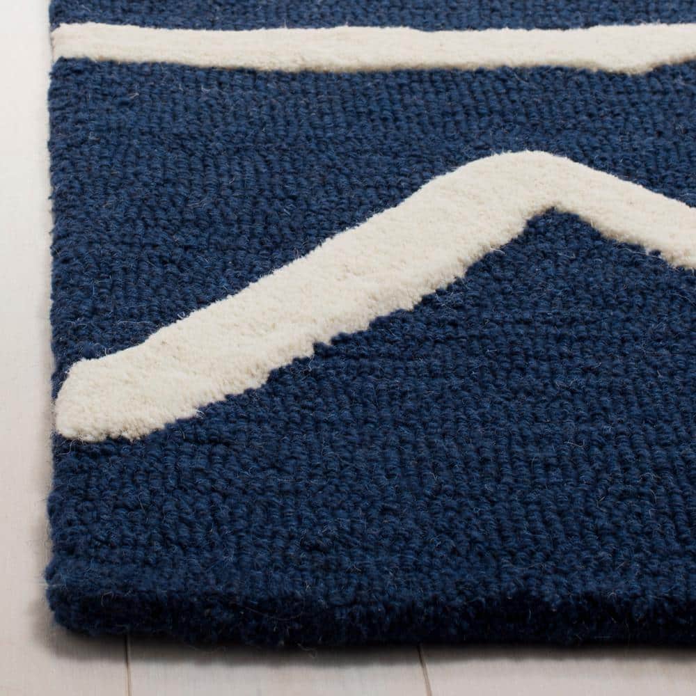 Ivory and Navy Hand-Tufted Wool Kids Area Rug, 5' x 7'