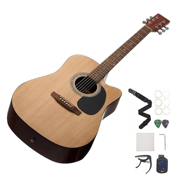 Cutway Acoustic Guitar 41 in. 6-String Natural Solid Spruce Top Guitar Beginner Bundle with Gig Bag Tuner Strap