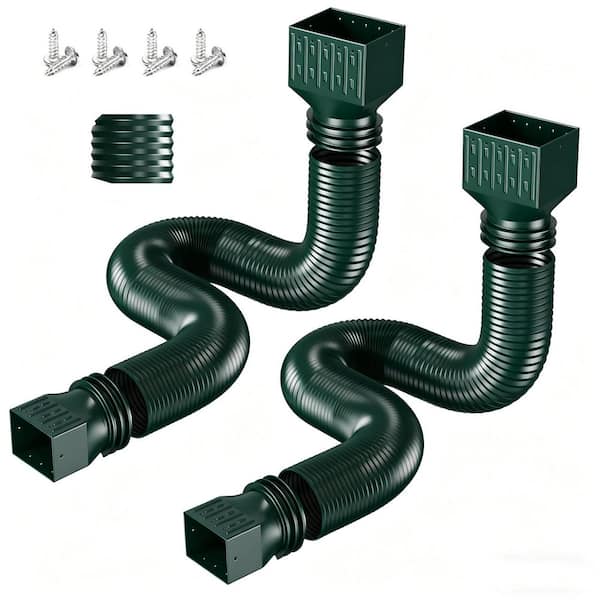 2 Pack Green 2 in. x 1.67 ft. Rain Gutter Downspout Extensions, Flexible Corrugated Drain Pipe for Rainwater Drainage