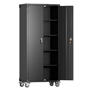 31.5 in. W x 72 in. H x 16.5 in. D Black Storage Cabinet with Wheels, Perfect for Garage, HomeOffice and Laundry Room