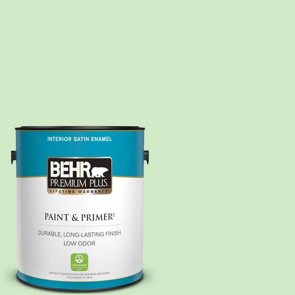 BEHR PREMIUM PLUS 1 gal. #440A-3 Mint Frappe Satin Enamel Low Odor Interior Paint & Primer