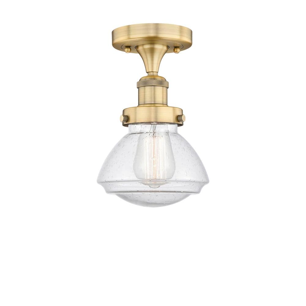 Olean 6.5 in. 1-Light Brushed Brass Art Nouveau Semi-Flush Mount with Seeded Glass Shade price history on PriceWatchPro
