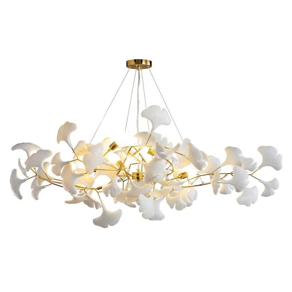 YUYI 9-Light Gold Chandelier, Luxury Ceramic Ginkgo Branch Chandelier for Living Room, Dining Room, Kitchen Island-L47 in.
