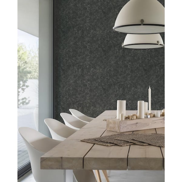 Black Modern Wood Metallic Non-pasted Non-Woven Paper Wallpaper