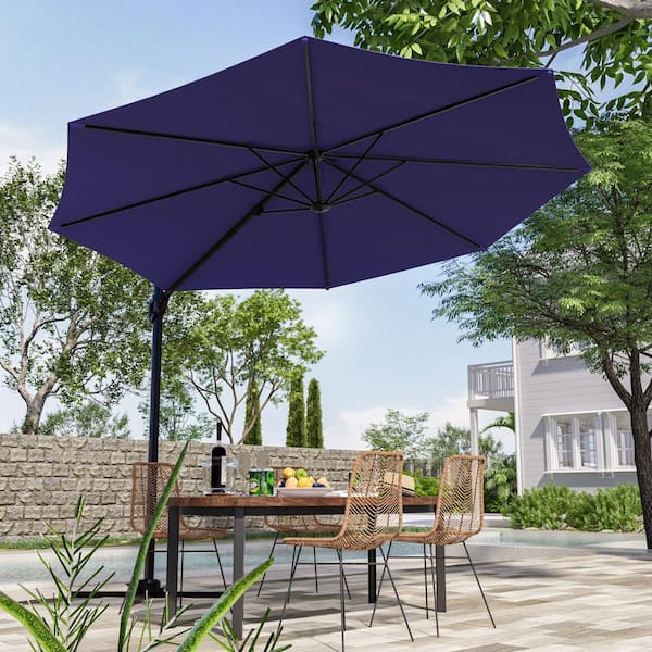 JOYESERY 10 ft. Cantilever Patio Umbrella with Cross Base, Outdoor Offset Hanging 360-Degree in Navy Blue