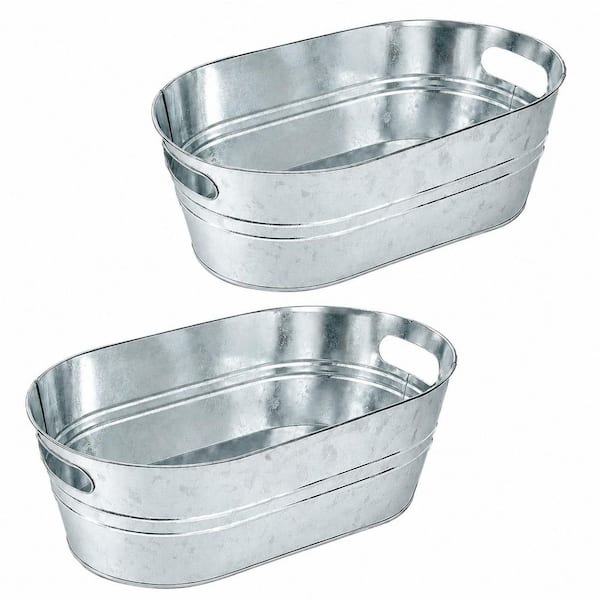 2-Pack Galvanized Metal Beverage Buckets, 3 Gallon Rectangular Drink Tubs with Stainless Steel Handles