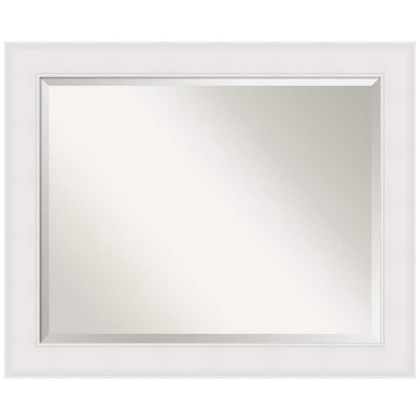 Amanti Art Textured White 33.25 in. x 27.25 in. Beveled Coastal Rectangle Framed Bathroom Wall Mirror in White