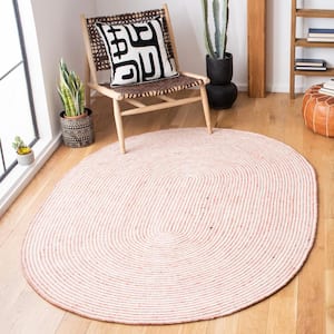 Braided Red Ivory 4 ft. x 6 ft. Abstract Striped Oval Area Rug