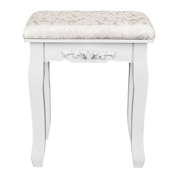 Winado Solid Wood White Bent Foot Vanity Stool (17.3 in. H x 14.5 in. W x 11 in. D)