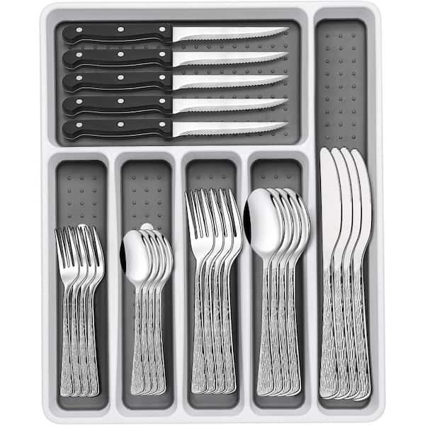 49-Piece Silver Stainless Steel Kitchen Tree Pattern Flatware Cutlery Set with Organizer (Service for 8)