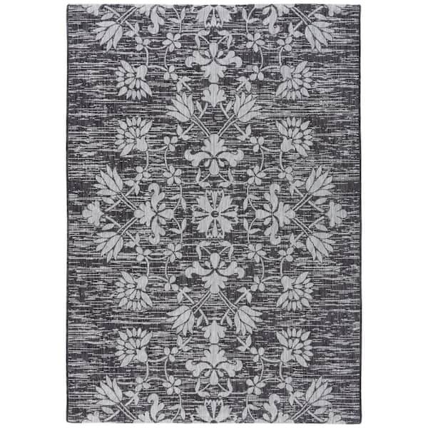 Courtyard Black/Light Gray 4 ft. x 6 ft. Antique Floral Indoor/Outdoor Area Rug