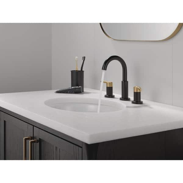 Nicoli J-Spout 8 in. Widespread Double-Handle Bathroom Faucet in Matte Black/Champagne Bronze