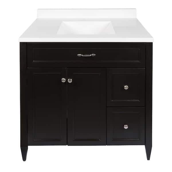 Amluxx Verona 37 in. W x 22 in. D Bath Vanity in Espresso with Cultured Marble Top with Backsplash in White with White Basin