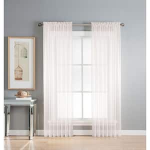 Diamond Sheer Extra Wide 56 in. x 95 in. Polyester Sheer Curtain Panel in White 2-Pack
