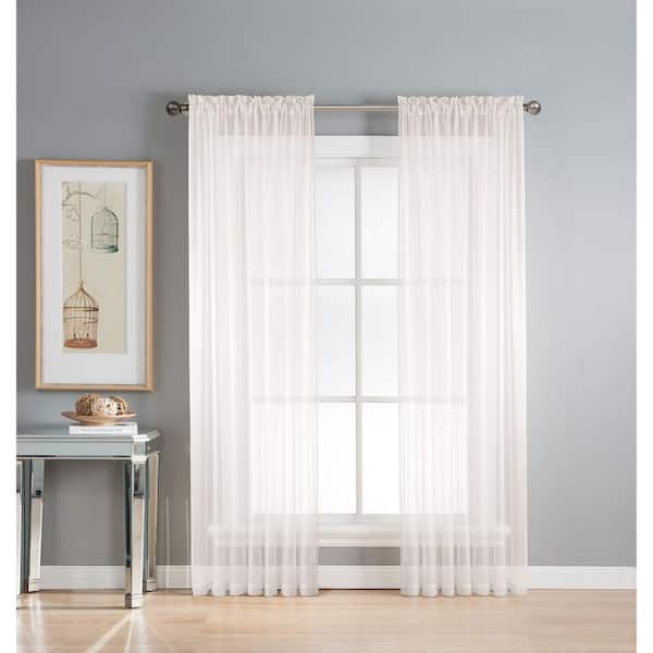 Window Elements Diamond Sheer Extra Wide 56 in. x 95 in. Polyester Sheer Curtain Panel in White 2-Pack