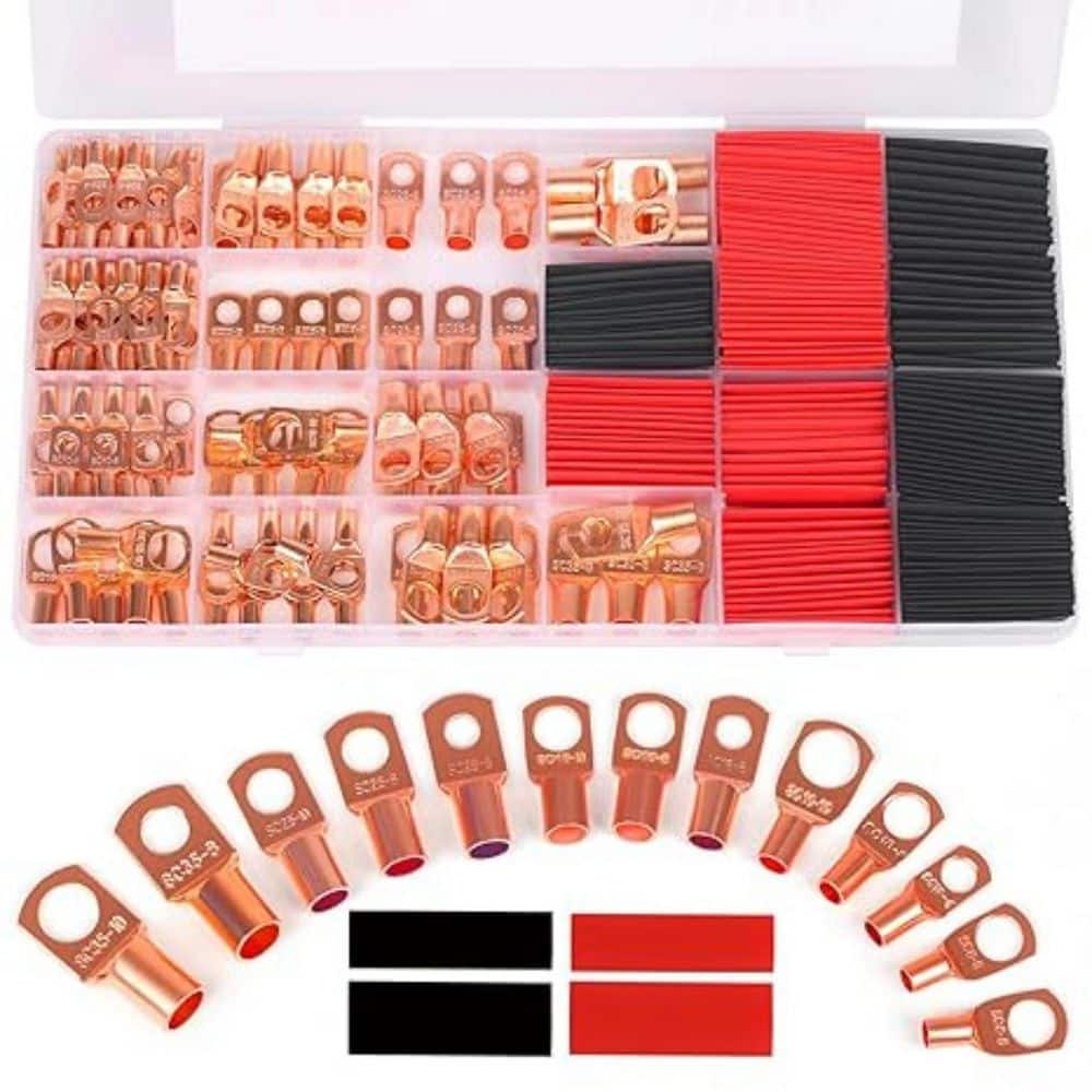 260PCS 125-Volt Ring Terminals Wire Connector, Copper Lugs Tinned Cable End