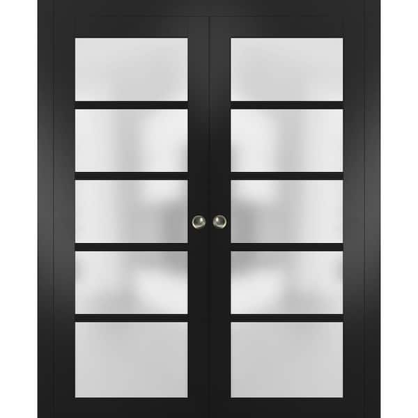 Assemble Required 84 in. x 96 in. 5-Panel Black Finished Wood Solid MDF Sliding Door with Pocket Hardware