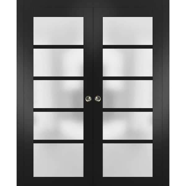 Sartodoors 48 in. x 80 in. 5-Panel Black Finished Solid MDF Sliding Door with Pocket Hardware