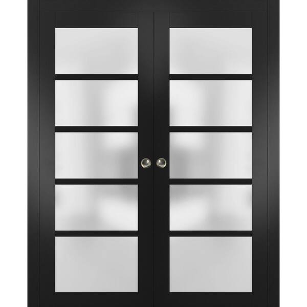 Sartodoors 48 in. x 96 in. 5-Panel Black Finished Solid MDF Sliding Door with Pocket Hardware