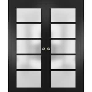 64 in. x 80 in. 5-Panel Black Finished Solid MDF Sliding Door with Pocket Hardware