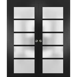 84 in. x 96 in. 5-Panel Black Finished Solid MDF Sliding Door with Pocket Hardware