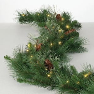 Artificial 9 ft. LED Mixed Pine Christmas Garland with Pinecones, Green