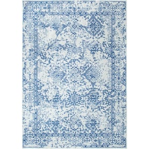 Odell Distressed Persian Light Blue Doormat 3 ft. x 5 ft. Area Rug