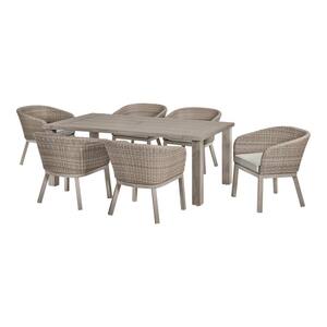 Odenhall Aluminum 7-Piece Wicker Outdoor Dining Set with Performance Acrylic Grey Cushions
