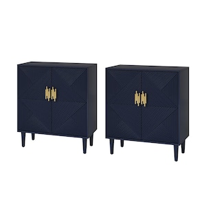 Battista Navy 36 in. Tall 2-Door Cabinet with Wooden Legs Set of 2