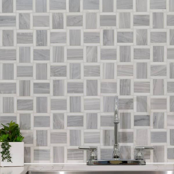 Peoria 12 in. x 12 in. x 0.38 in. Polished Marble Mesh-Mounted Mosaic Floor and Wall Tile (9.7 sq. ft./Case)