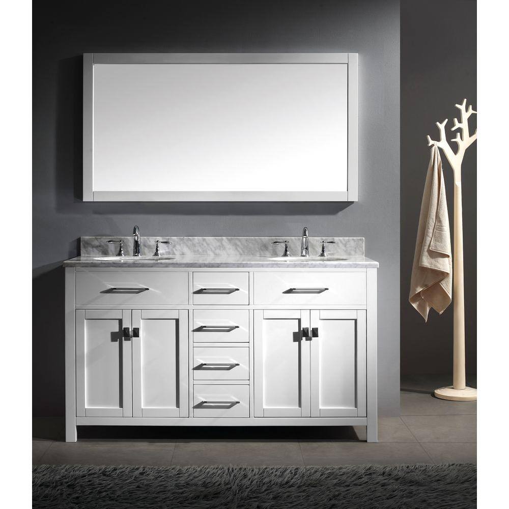Caroline 60" White Solid Oak Double Bathroom Vanity Cabinet