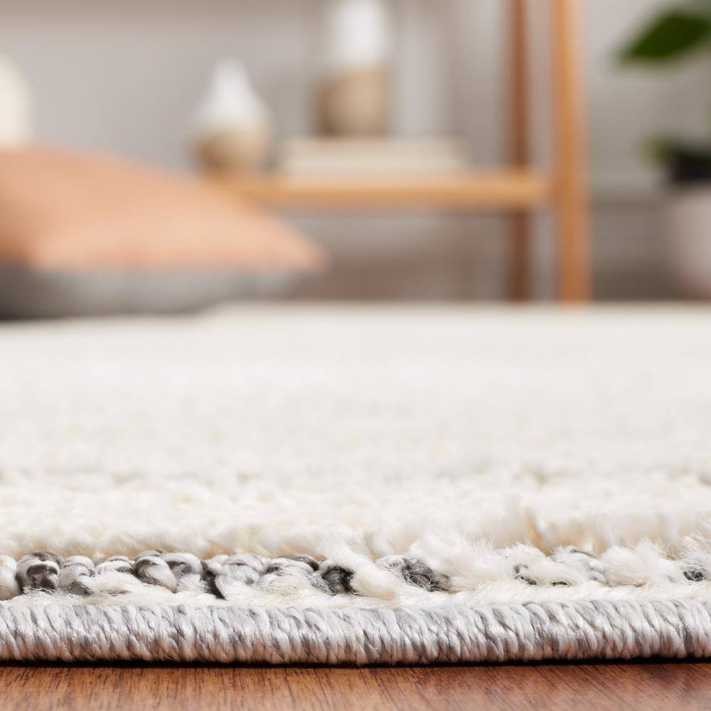 Ivory and Dark Grey Striped Shag 4' x 6' Rug