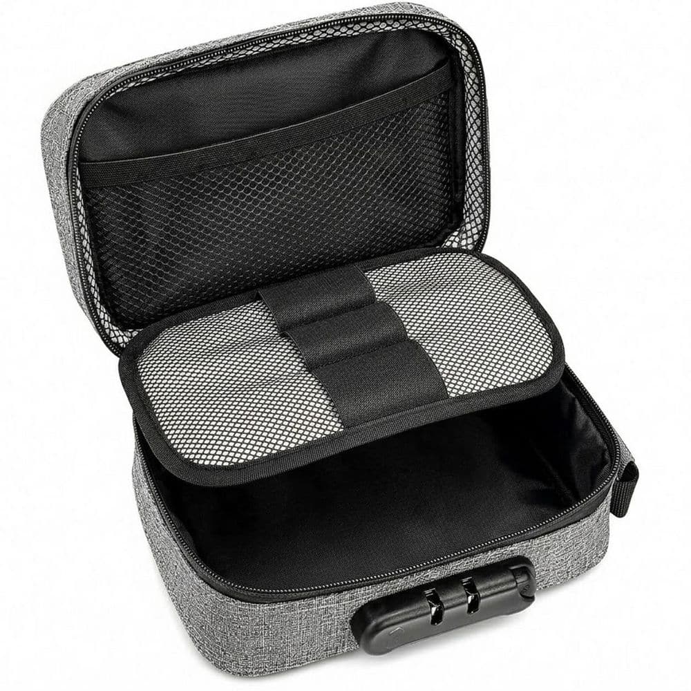 Smell Proof Bag with Combination Lock Odor Control Organizer Case Waterproof Polyester in Gray for Secure Storage