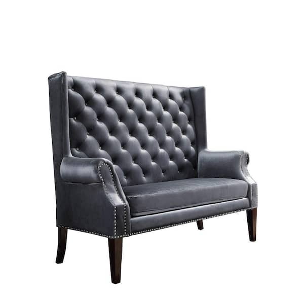 Benjara 25 in. Gray Solid Fabric 2-Seater Loveseat with Button Tufted Tall Backrest