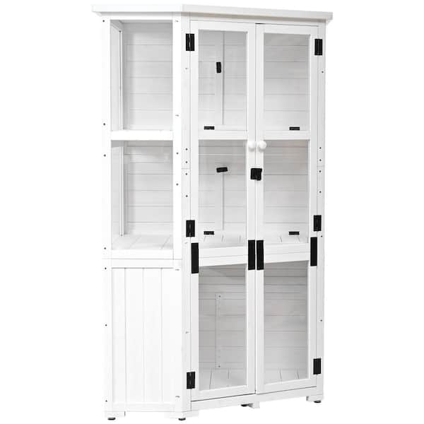 36.6 in. W x 13.7 in. D x 63 in. H White Fir Wood Outdoor Storage Cabinet with Lockable Transparent Door and Shelve