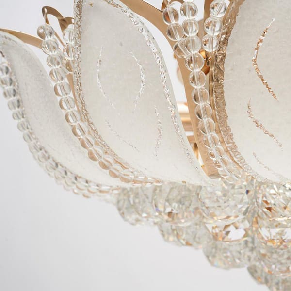 OUKANING 23.62 in. 7-Light Modern Gold Lotus Flower Shape Crystal