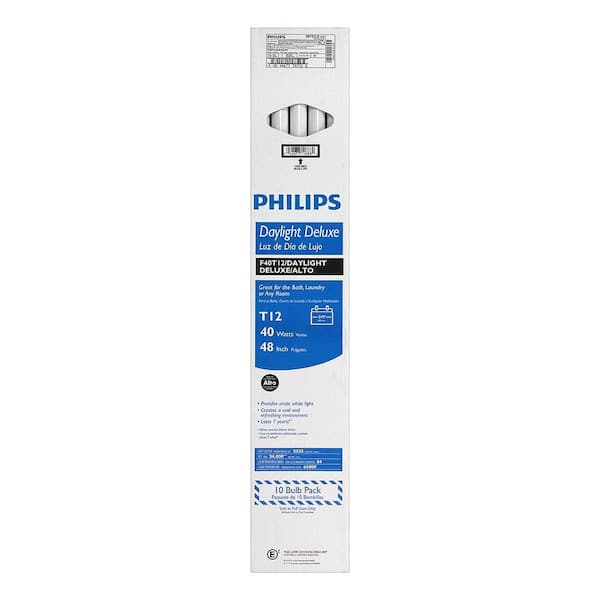 Philips 40-Watt 4 ft. Linear T12 ALTO Fluorescent Tube Light Bulb Daylight  Deluxe (6500K) (10-Pack) 387522 - The Home Depot