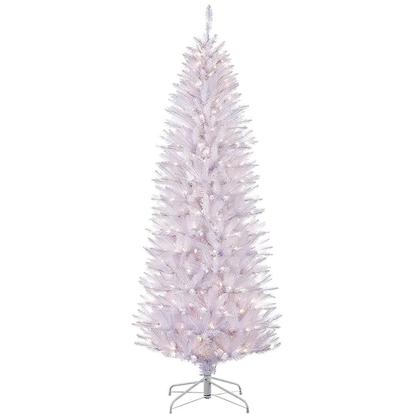 Puleo International 7.5 ft. Pre-Lit Incandescent White Pencil Fraser Fir Artificial Christmas Tree with 350 UL-Listed Clear Lights