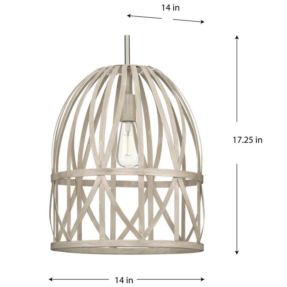 Bleached Oak Farmhouse 14'' Glass Pendant Light with Brushed Nickel Stem