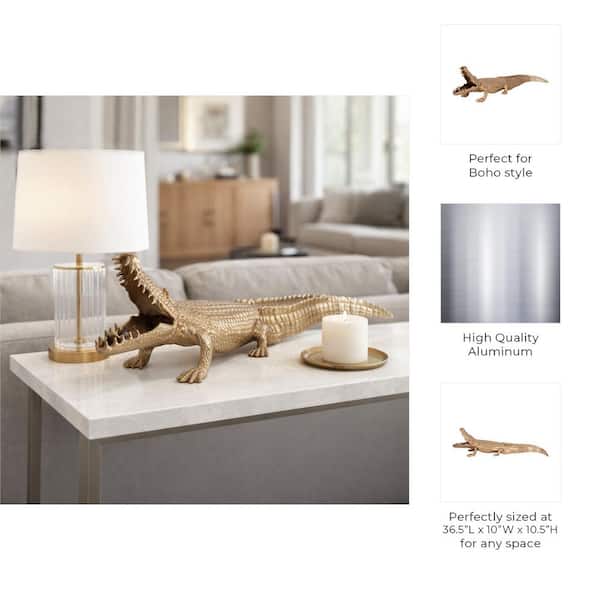 Liv & Skye Gold 36 in. x 11 in. Metal Alligator Figurine 20615