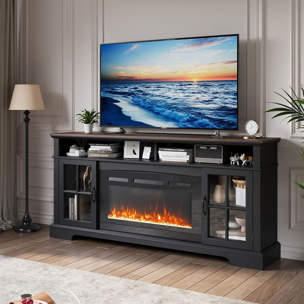Sizzim 70 in. Freestanding Floor Wooden Surround Electric