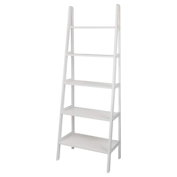 White Wood 5 Shelf Ladder Bookcase, Wood 5 Shelf Ladder Bookcase