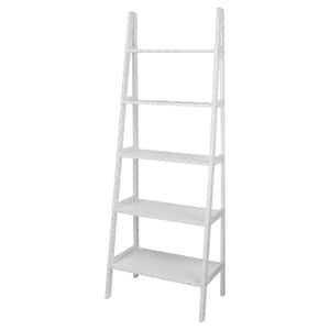 72 in. White Wood 5-shelf Ladder Bookcase with Open Back