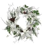 22 in. Unlit Poinsettia Artificial Christmas Wreath, Iced White