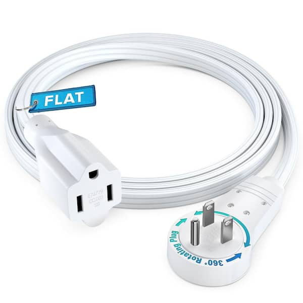 3 ft. 16/3 Light Duty Indoor Extension Cord with 360° Rotating Flat Plug Flat Wire, 13Amps, White