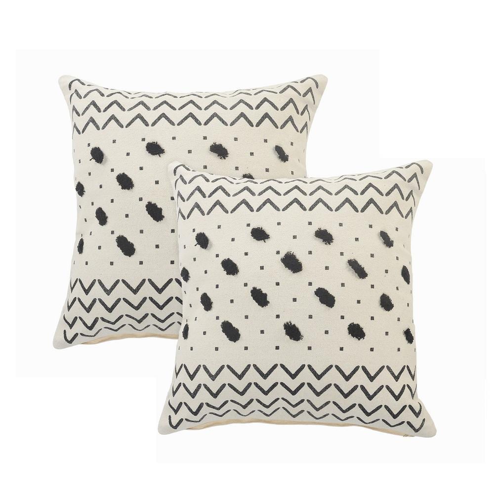 Anderson Natural/Black Tufted Dots 100% Cotton 20 in. x 20 in. Indoor  Thro