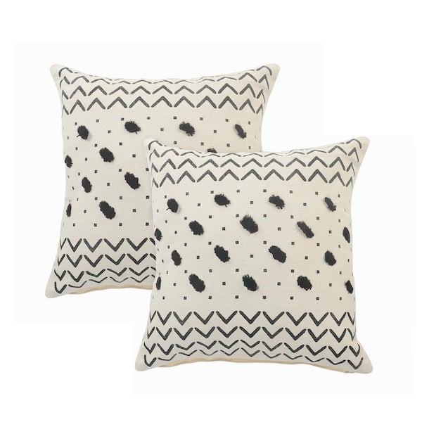 Unbranded Anderson Natural/Black Tufted Dots 100% Cotton 20 in. x 20 in. Indoor  Throw Pillow (Set of 2)