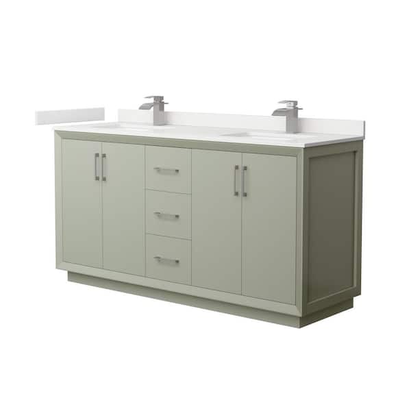 Wyndham Collection Strada 66 in. W x 22 in. D x 35 in. H Double Bath Vanity in Light Green with White Quartz Top