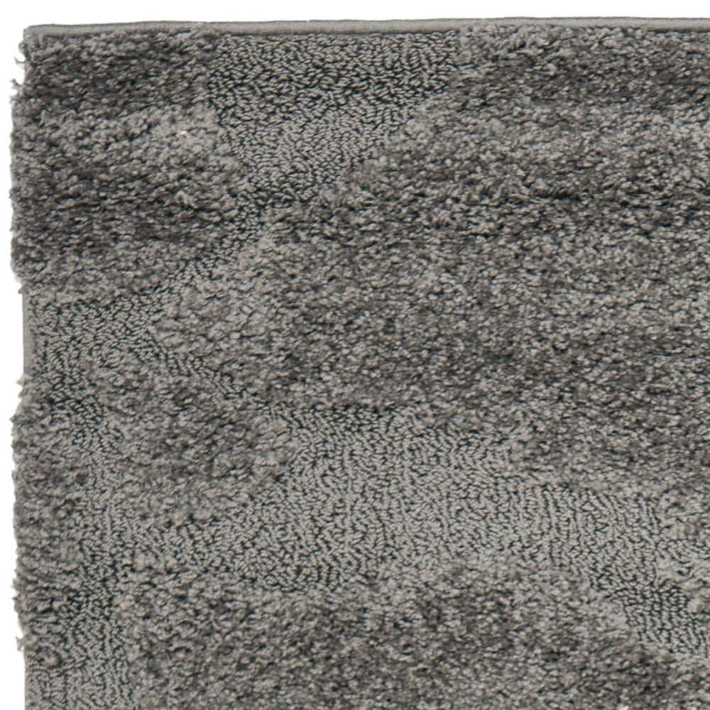 Grey and Beige Floral Shag Synthetic Area Rug
